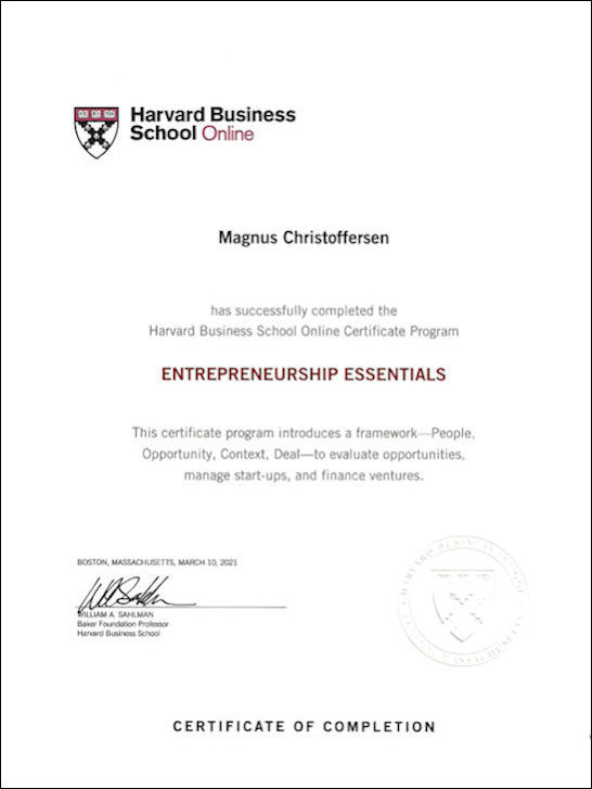 Certificate of Completion: Harvard Business School
