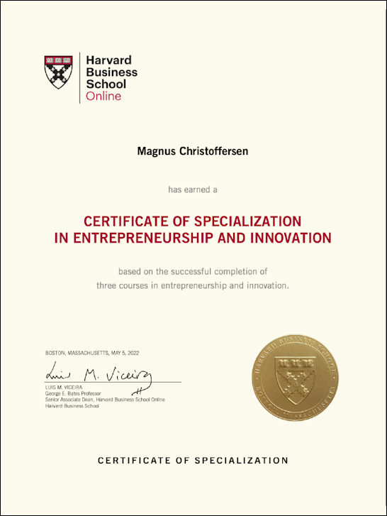 Certificate of Completion: Harvard Business School